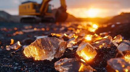 Sunset mining crystals excavator Iceland geology