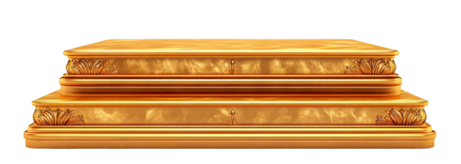 Luxurious golden pedestal with decorative details, isolated on transparent cutout background