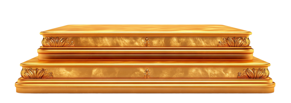 Luxurious golden pedestal with decorative details, isolated on transparent cutout background