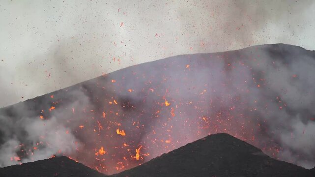 Eruption from vent of Pico do Fogo volcano, Fogo, Cape Verde.
