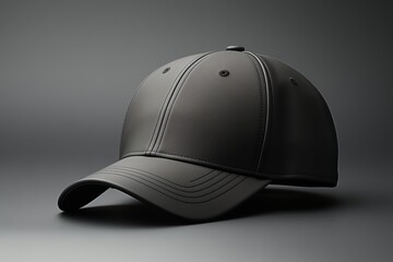 Obraz premium A black cap is positioned on a wooden surface, showcasing its smooth texture and sleek design against a dark background. The simplicity highlights the cap's form and color contrasts effectively.