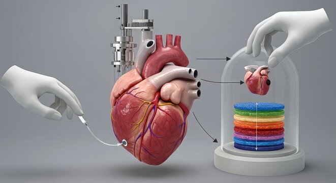 Concept for layer-by-layer reconstitution of an artificial heart from biomaterial. Bioprinters. Heart disease. Technologies of the future 