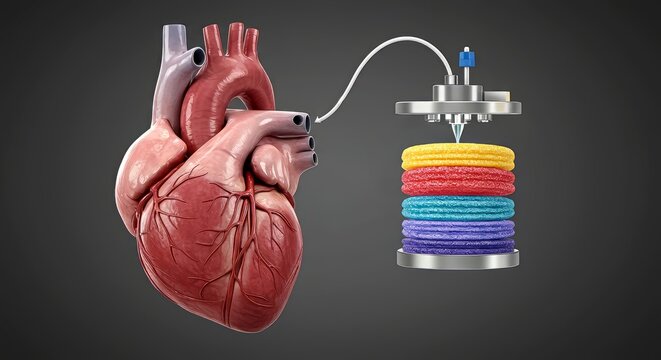 Concept for layer-by-layer reconstitution of an artificial heart from biomaterial. Bioprinters. Heart disease. Technologies of the future 