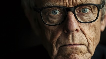 Close up portrait of senior man wearing glasses showing wisdom and experience