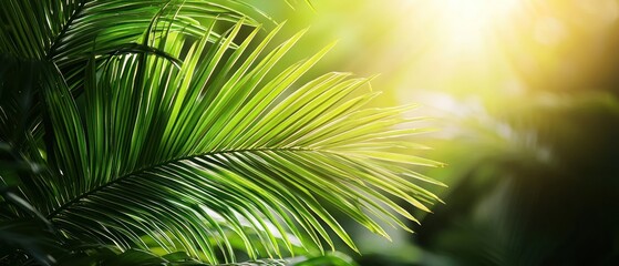 Obraz premium Lush palm fronds basking in bright light, symbolizing hope and renewal