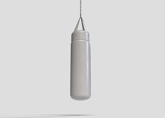 white punching bag on white backdrop, right view