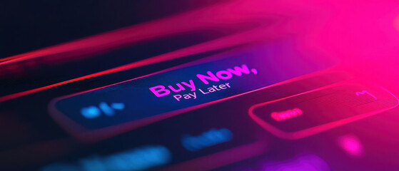 digital interface with Buy Now, Pay Later option in vibrant neon colors