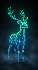 Obraz premium Neon glowing robotic deer with futuristic design in dark background