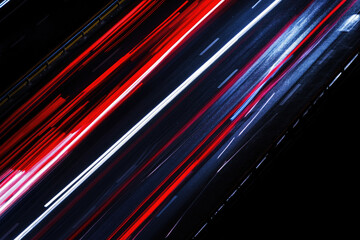 Obraz premium City night, light trails, highway, speed, motion blur, urban, background, design