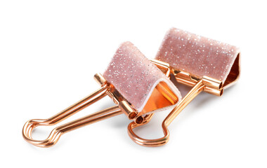 Two colorful binder clips isolated on white