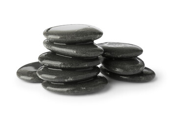 Wet spa stones isolated on white. Zen and harmony