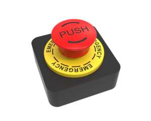 Red emergency stop button isolated on transparent background PNG