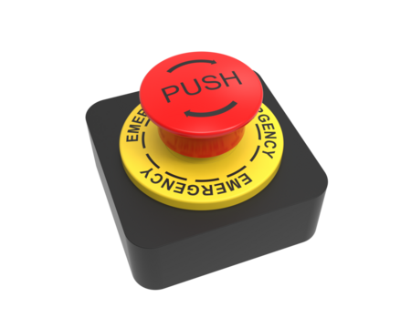 Red emergency stop button isolated on transparent background PNG