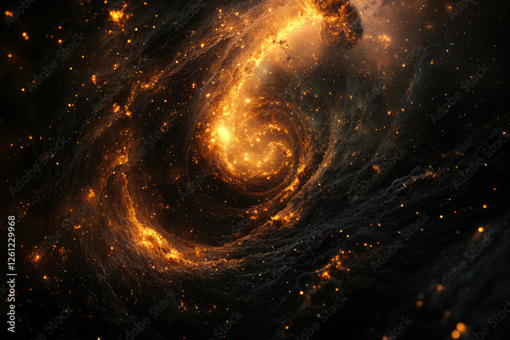 Poster a mesmerizing cosmic swirl of fiery orange and dark nebulae, depicting a celestial vortex of stars a
