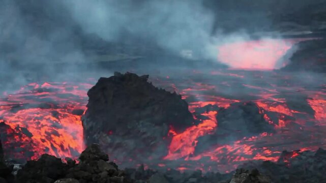 Time lapse of lava flows coming from a channel of Pico do Fogo volcano, Fogo, Cape Verde.