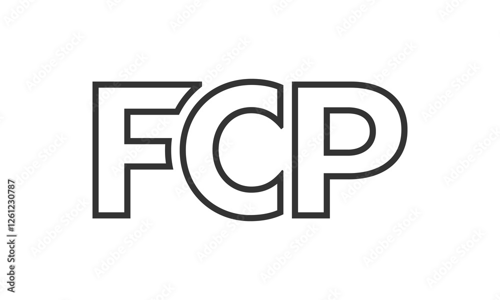Poster fcp logo design template with strong and modern bold text. initial based vector logotype featuring s