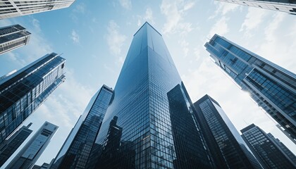 Skyscraper, city, low angle, blue sky, business, finance, urban, architecture, success, ambition