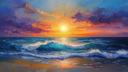 Fototapeta premium View of sunset into the ocean with twilight sky