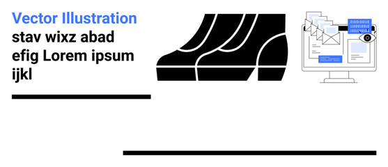 Mailbox shapes, email icons, and a computer screen with messages emphasize digital communication and email marketing. Ideal for technology, email campaigns, communication, networking, website design