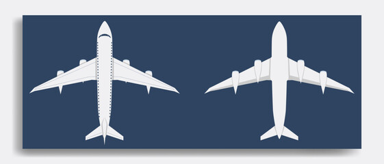 Flat vector airplane illustration, top view and bottom view. Ideal for design, infographics, and presentations. Clean, minimalist, and easy to customize.