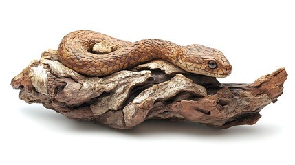 Naklejka premium Sculpture, Wood Carving, Snake, on White Background, Abstract Image, Texture, Pattern Background, Wallpaper, Smartphone Cover and Screen, PC, Laptop, 9:16 and 16:9 Format
