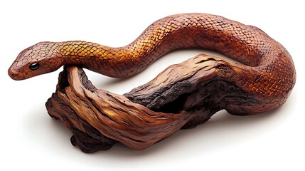 Sculpture, Wood Carving, Snake, on White Background, Abstract Image, Texture, Pattern Background, Wallpaper, Smartphone Cover and Screen, PC, Laptop, 9:16 and 16:9 Format