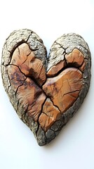 Sculpture, Wood Carving, Heart, on White Background, Abstract Image, Texture, Pattern Background, Wallpaper, Cover and Screen of Smartphone, PC, Laptop, 9:16 and 16:9 Format