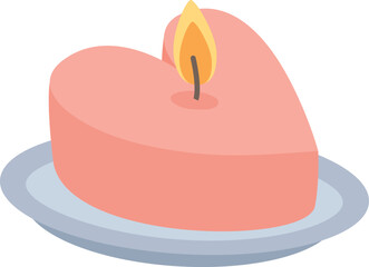 Burning heart shaped candle isolated on white. Cozy decorative object 
