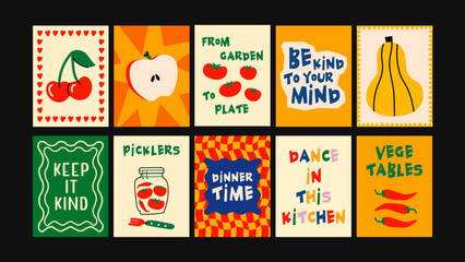 Minimalist kitchen wall art featuring abstract food compositions. Artistic decor for stylish cafes, restaurants, and modern dining areas