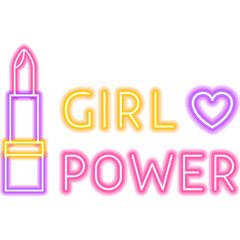 Girl Power Lipstick Neon Sign. Illustration of Glowing Led Lamp Bright Object.