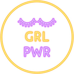 Girl Power Neon Sign. Eyelashes Beauty. Illustration of Glowing Led Lamp Bright Object.