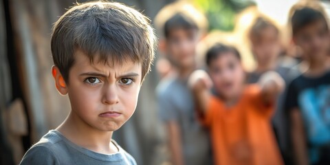 Fototapeta premium Furious young boy clenching fists, intense frustration and emotional expression in school