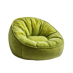 Upholstered bag chair in bright green color isolated on white background