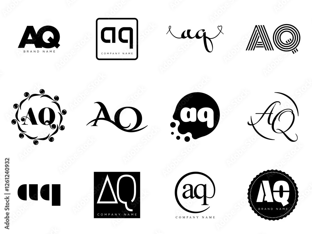 Fototapete aq logo company template. letter a and q logotype. set different classic serif lettering and modern 