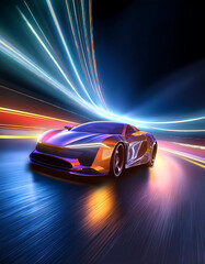 Naklejka premium sport car on the road wallpaper