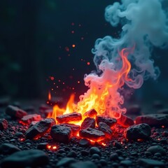 Fiery blaze backdrop, textured embers & smoke , photography, energy, ember