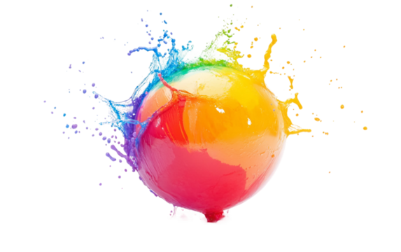 A Water Balloon Filled with Colorful Holi Powder, Ready for Fun and Celebration in the Vibrant Festival of Colors Isolated on transparent background.