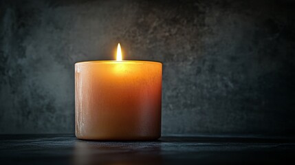 Elegant Single Candle Glowing in Dark Environment with Soft Light