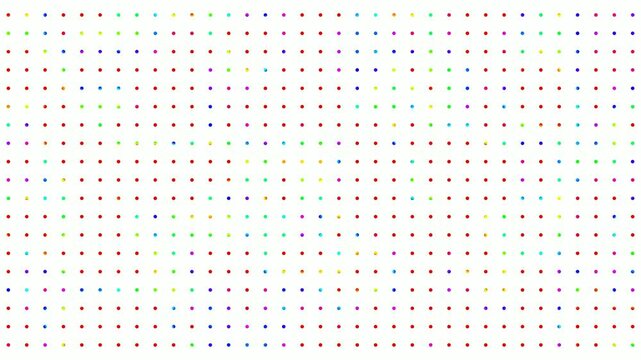 Colorful color changing dots lights animation on a white background, 4k backdrop