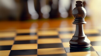 Close-Up of a Black Chess Pawn on a Board Ready for Strategic Play