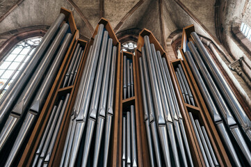 Magnificent Pipe Organ in a Gothic Cathedral, Nuremberg