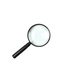 A black-handled magnifying glass isolated on transparent background