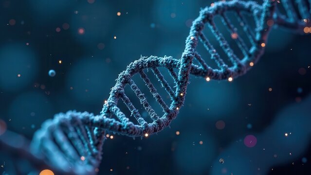 Artificial intelligence DNA molecule concept. DNA is converted into a binary code. Concept binary code genome. Abstract technology DNA molecule with modified genes.