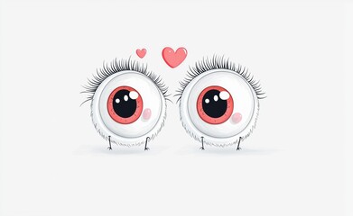 Adorable cartoon eyes with heart emotions playful, whimsical design symbolizing love and affection in a lighthearted style