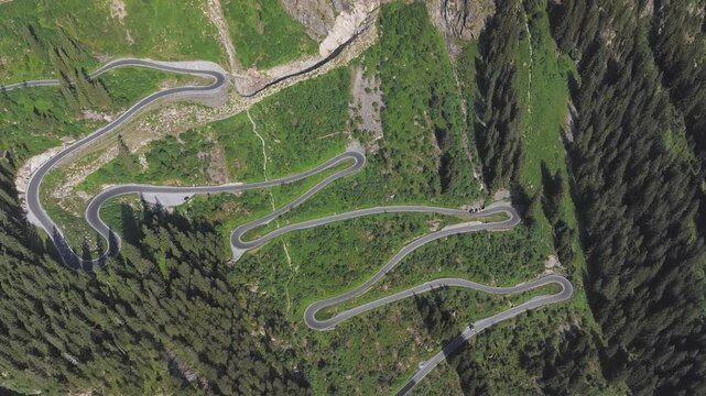 Flight over of Silvretta-Bielerhohe High Alpine Road in Vorarlberg, Austria.
