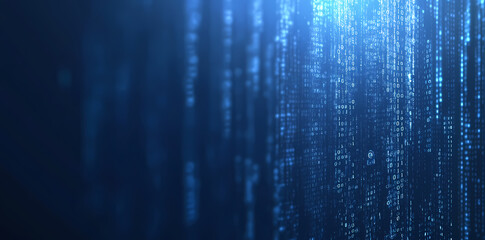 Cybersecurity, a digital lock symbol on a blue futuristic background with binary code, represents the concept of online data protection