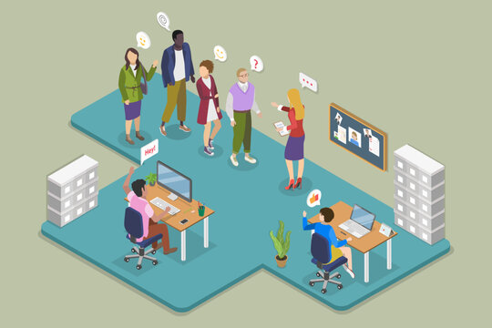 3D Isometric Flat Vector Illustration of New Members of a Team , Company Onboarding Process