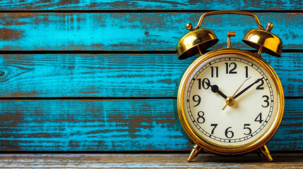 An alarm clock on a wooden table