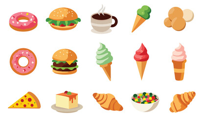 Food flat Illustration Icons set, Food Vector Art Illustration Clipart. set of food Illustration bundle	