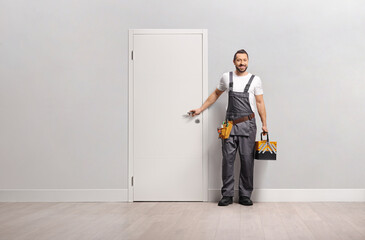 Repairman on call with a tool box